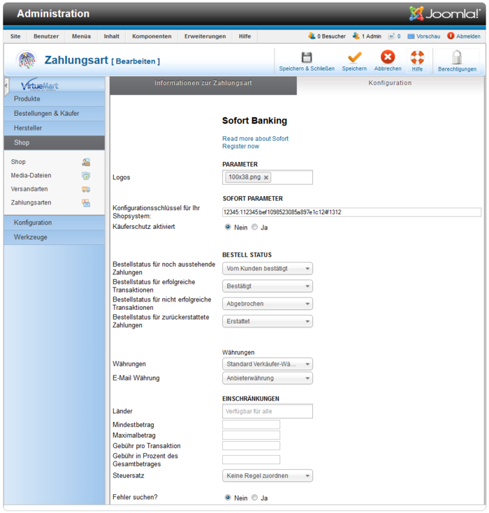 Modul Konfiguration VirtueMart/Joomla (SÜ)