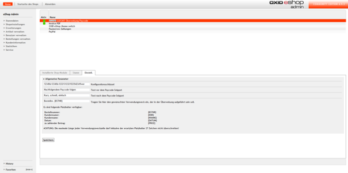 Oxid_Paycode_Modul_Konfigurationsschlüssel