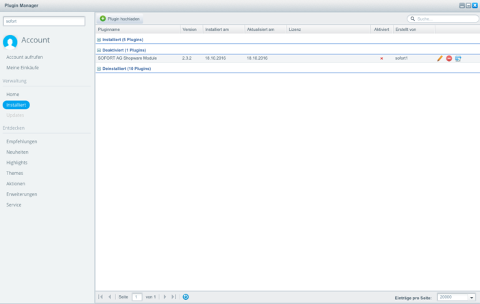 Plugin Manager SOFORT auswählbar