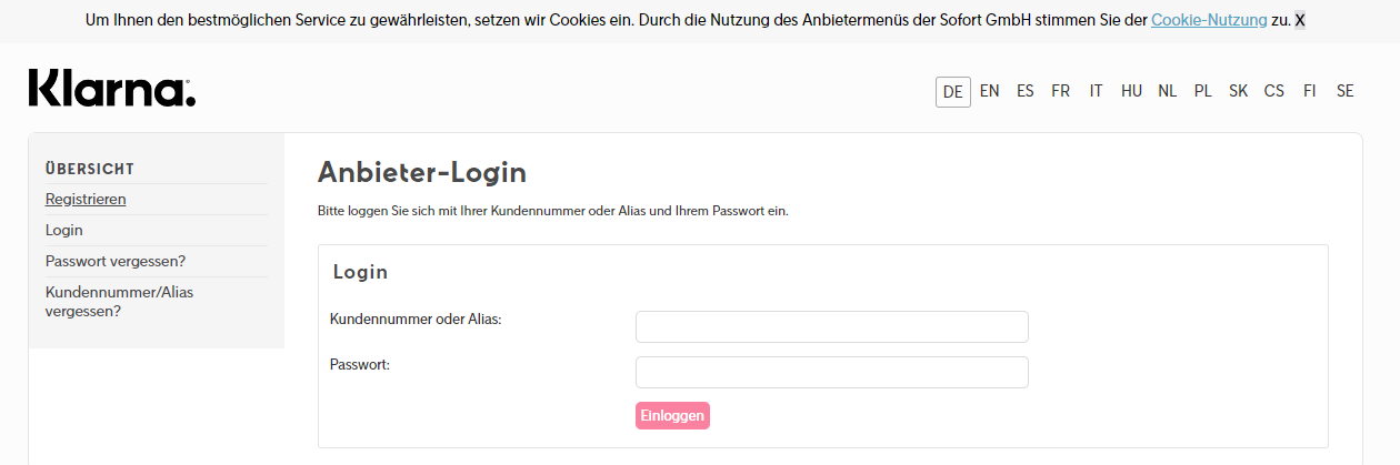 Webseite_Anbieter_Login_Mainpage